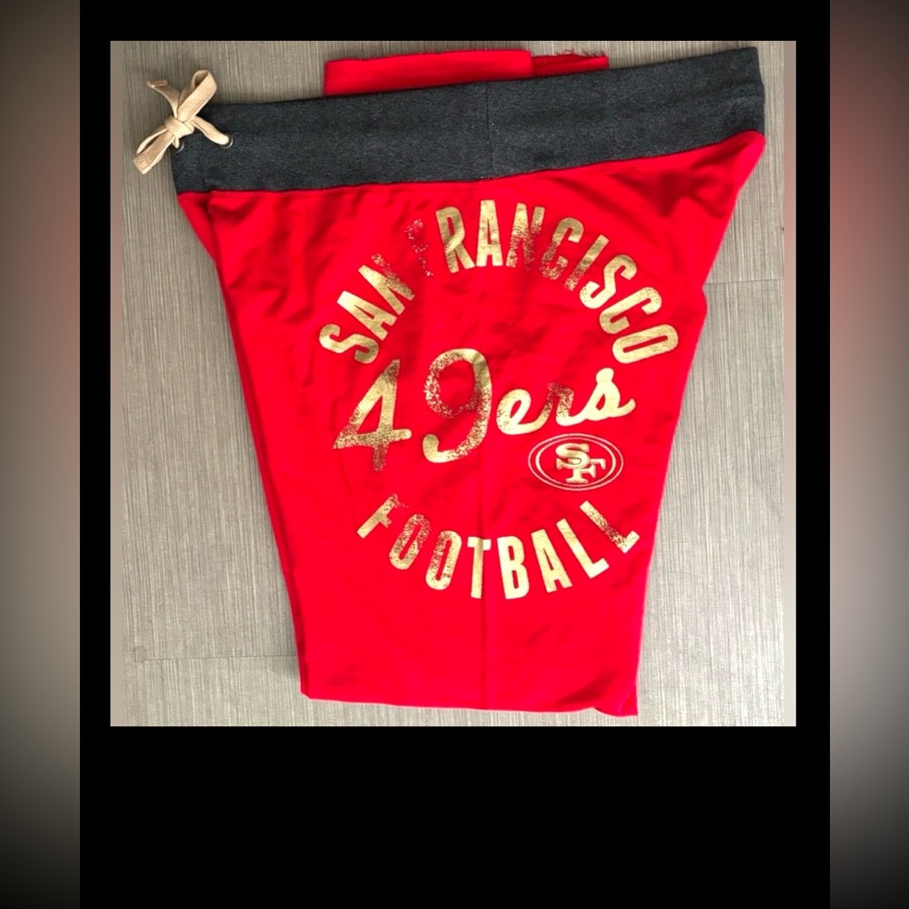 San Francisco 49ers Sweatpants Red Cotton Distressed Gold Lettering Size XL NWT